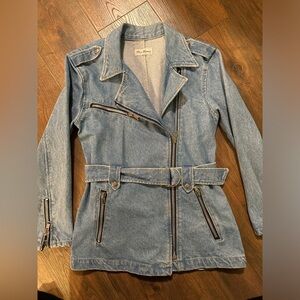 Paris Blues vintage y2k Blue Jean Jacket with Belt and zippers